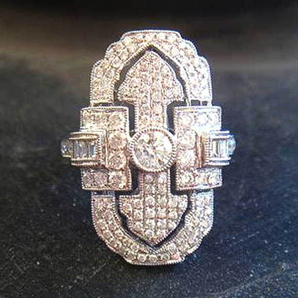 Geometric Zircon Sterling Silver Ring - Picture 4 of 5